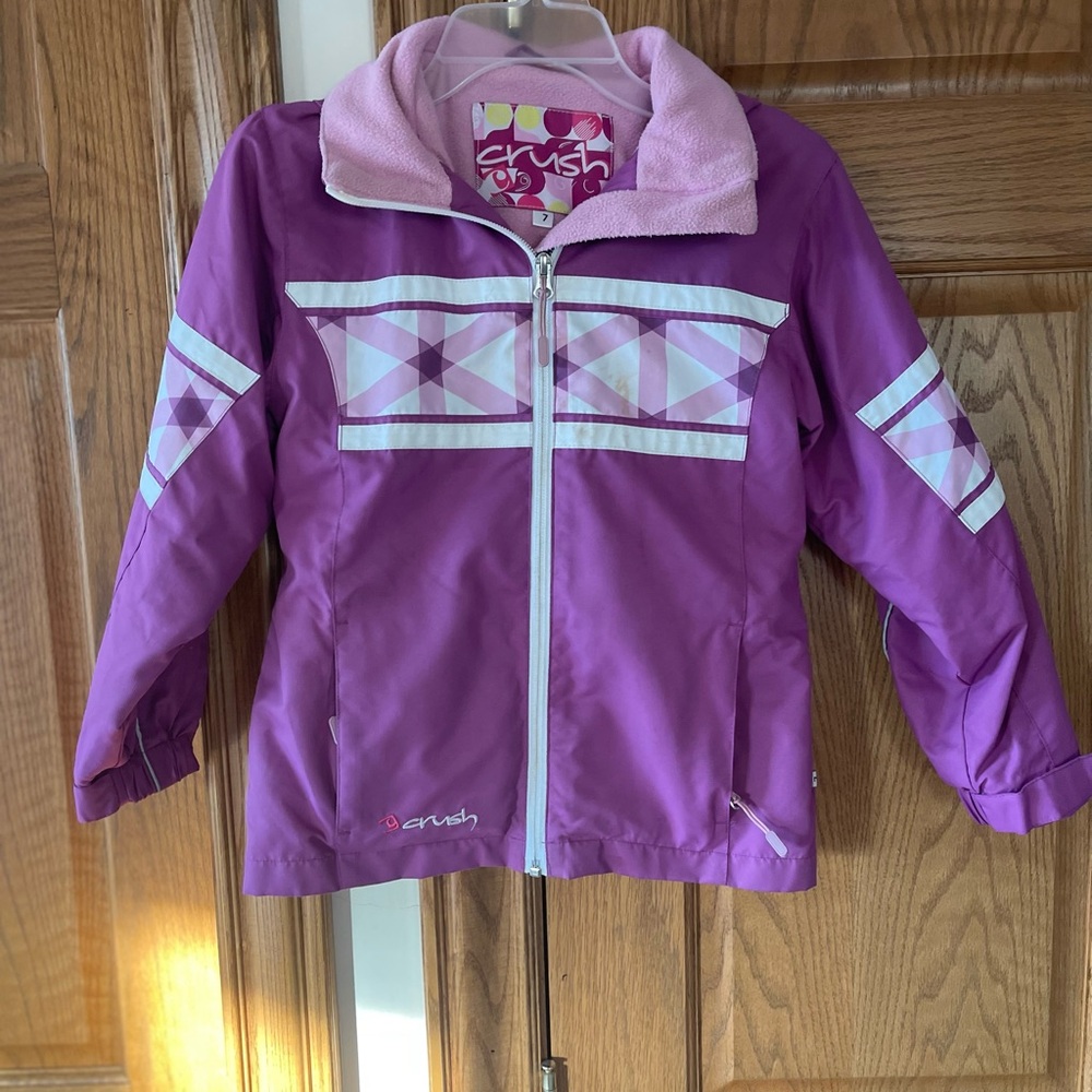 Girls Size 7 Purple Raincoat with Hood and Star Design Spring Jacket